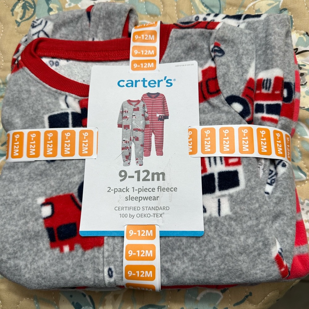 NEW - Carter’s boys 2 pack 1 piece fleece pajamas size 9-12months
